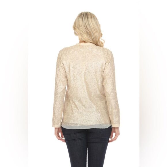 Johnny Was Grace Cream Shirt Blouse Sequin Button Down Long Sleeve Size S - Picture 5 of 11